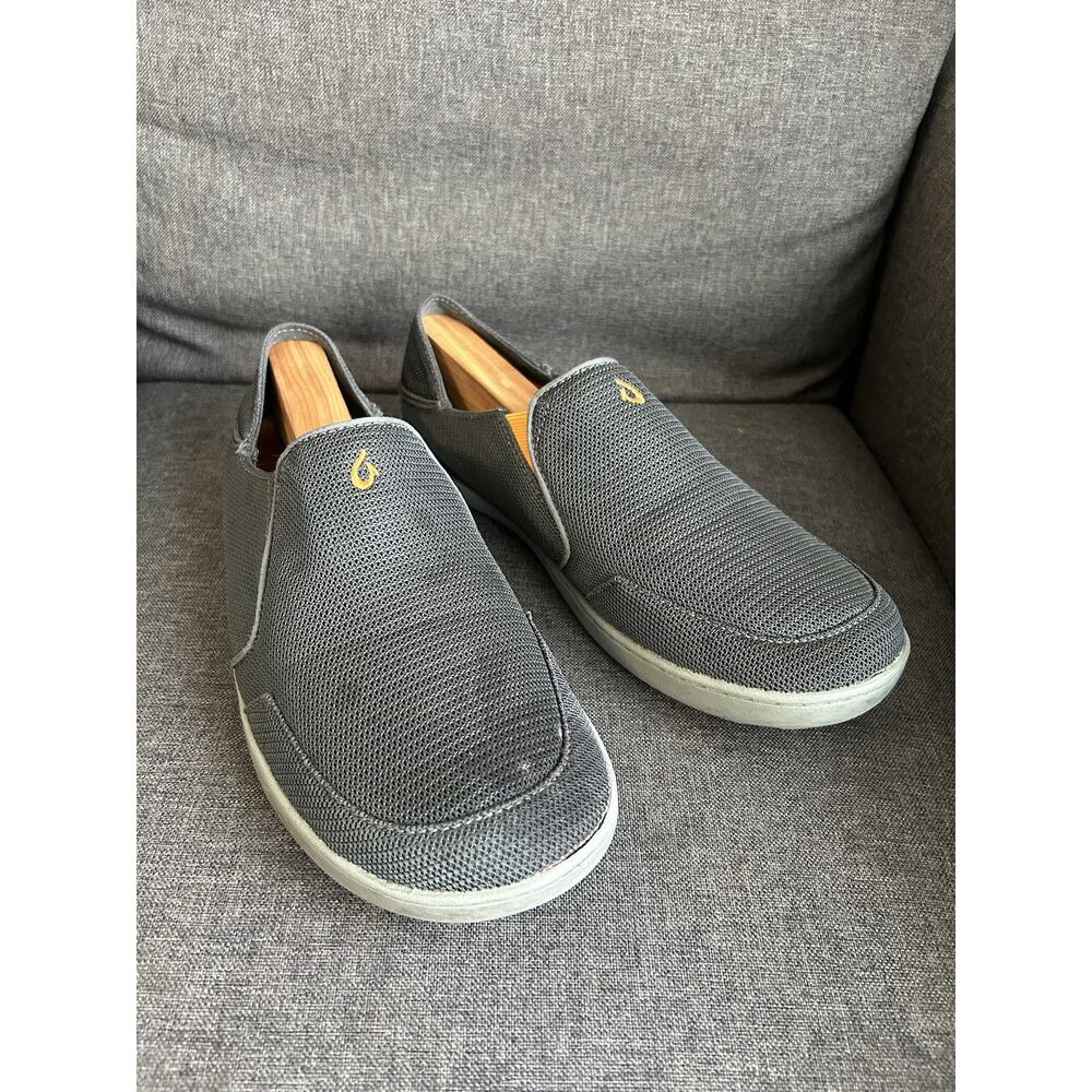 OluKai‎ Mens 10 Nohea Mesh Slip-On Stretch Sneaker Comfort Loafer Grey Orange